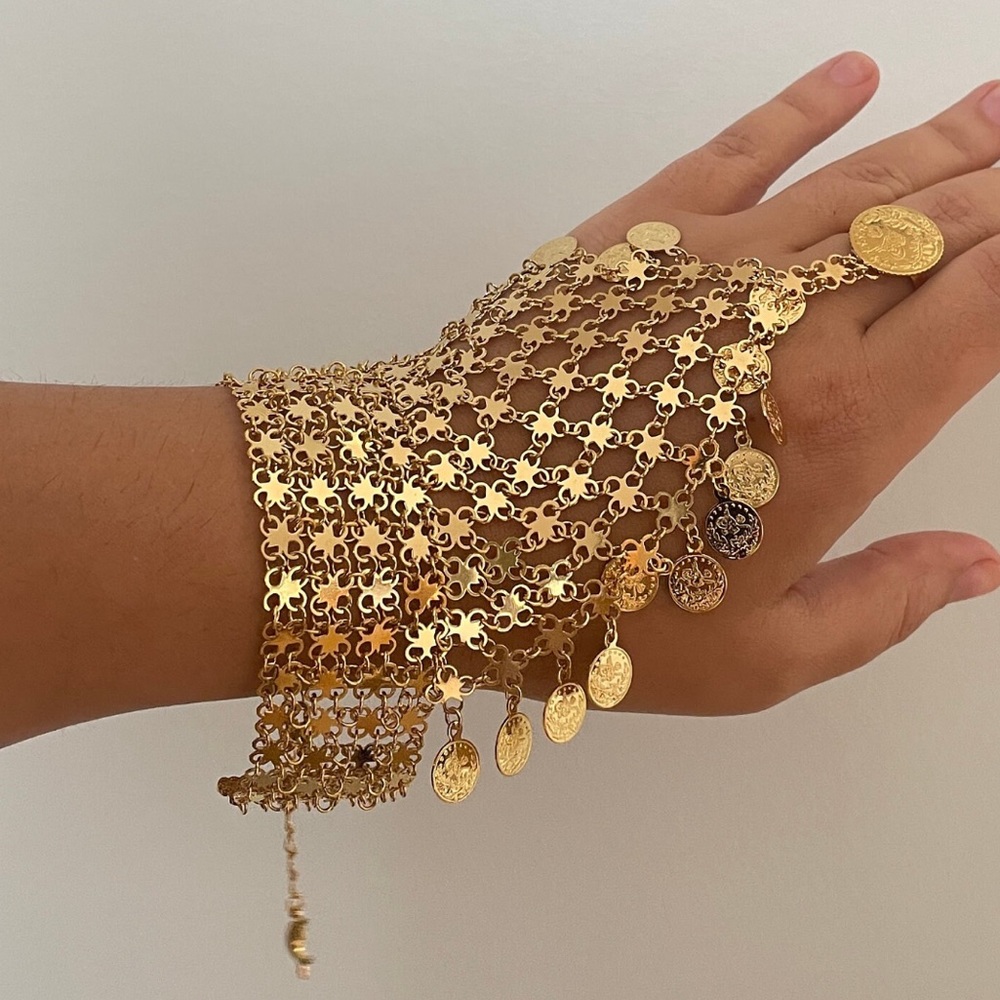 Turkish Lira Coin Ring Bracelet / Hand Chain